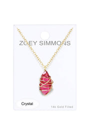 Raspberry Crystal Wire Wrapped Pendant Necklace - GF