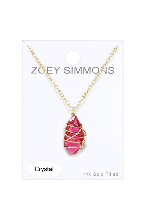 Raspberry Crystal Wire Wrapped Pendant Necklace - GF