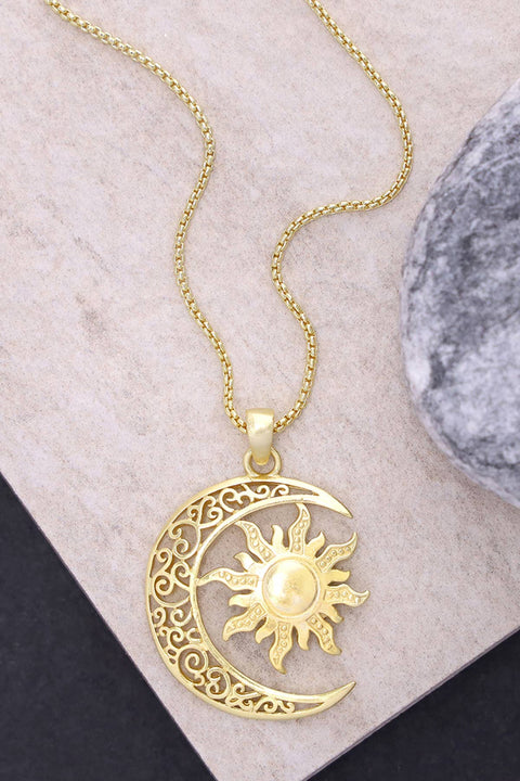 Sun & Moon Drop Pendant Necklace - GF