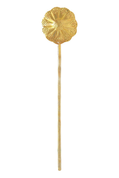 Flower Disc Hair Stick In Natural Brass - BR