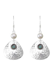Abalone & Hammered Drop Earrings - SF