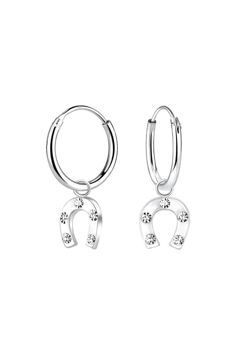Sterling Silver Horseshoe Charm Hoop Earrings - SS