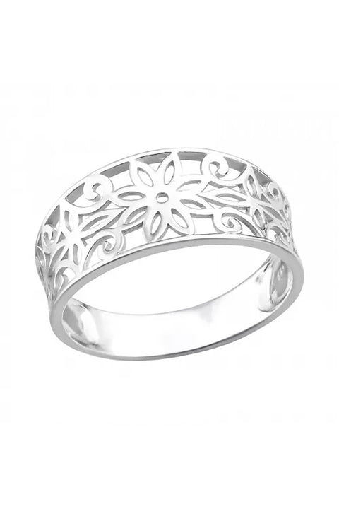 Sterling Silver Open Flower Band Ring - SS