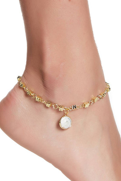Mother Of Pearl Charm Beaded Anklet - GF