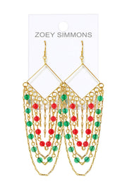Green Agate & Red Agate Christmas Drop Earrings - GF