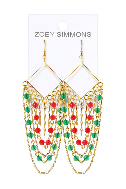 Green Agate & Red Agate Christmas Drop Earrings - GF