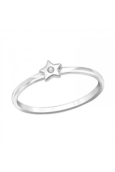 Sterling Silver Star Ring With Crystal - SS