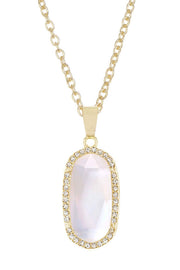 Mother Of Pearl Quartz Halo Pendant Necklace - GF