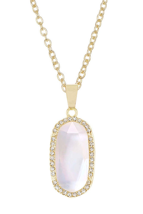 Mother Of Pearl Quartz Halo Pendant Necklace - GF