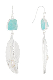 Amazonite With Pearl Feather Drop Earrings - SF