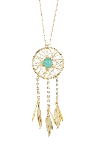 Amazonite Crystal Dreamcatcher Pendant Necklace - GF