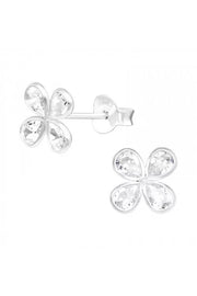 Sterling Silver Flower Ear Studs With Cubic Zirconia - SS