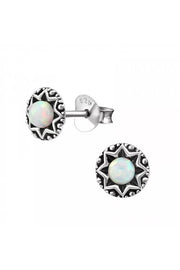 Sterling Silver Star Ear Studs & Synthetic Opal - SS