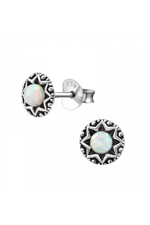 Sterling Silver Star Ear Studs & Synthetic Opal - SS