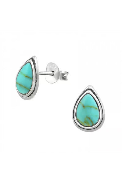 Sterling Silver Pear Ear Studs With Imitation Stone - SS