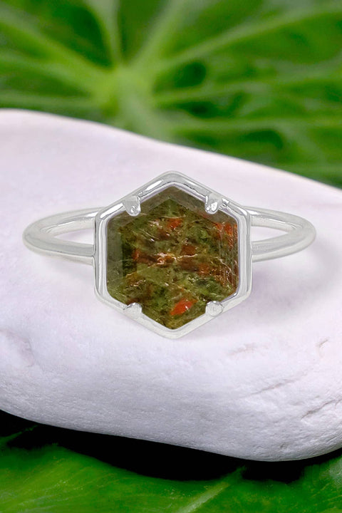 Unakite Hexagon Ring - SF