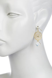 Moonstone Crystal Filigree Drop Earrings In Gold - GF
