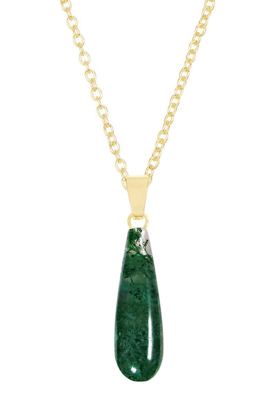 Moss Agate Pear Cut Pendant Necklace - GF