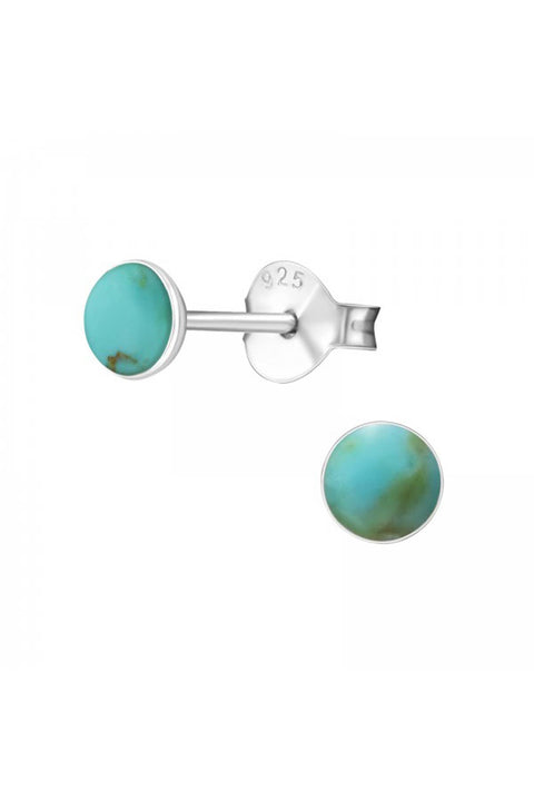 Sterling Silver Round Ear Studs With Imitation Stone - SS