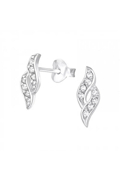 Sterling Silver Spiral Ear Studs With Cubic Zirconia - SS