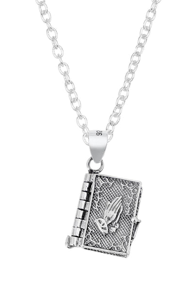 Sterling Silver Prayer Book Locket Pendant Necklace - SS