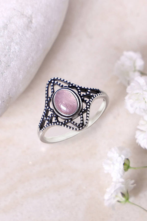 Sterling Silver & Rose Quartz Filigree Ring - SS