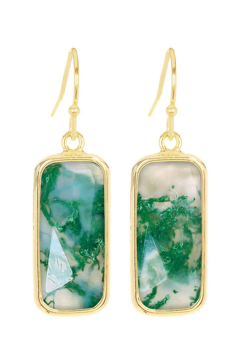 Moss Agate Rectangle Earrings - GF