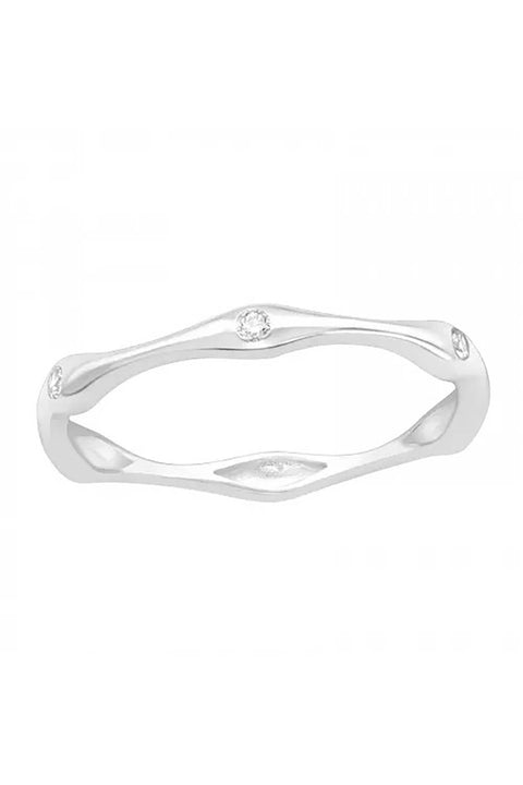Sterling Silver Stackable Band Ring with CZ - SS