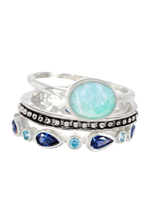 Amazonite & CZ Stack Ring Set - SF