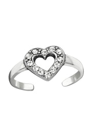 Sterling Silver Heart Adjustable Toe Ring With Crystal - SS