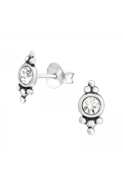Sterling Silver Antique Ear Studs With Crystal - SS