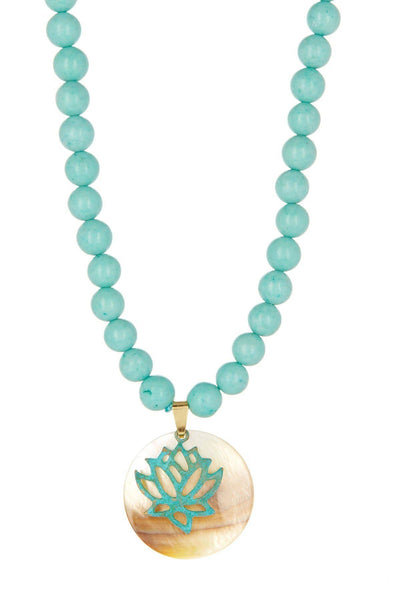 Mala Beads Necklace With Lotus Pendant - GF