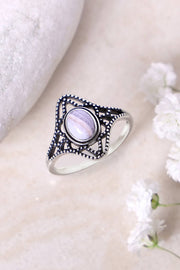Sterling Silver & Blue Lace Agate Filigree Ring - SS