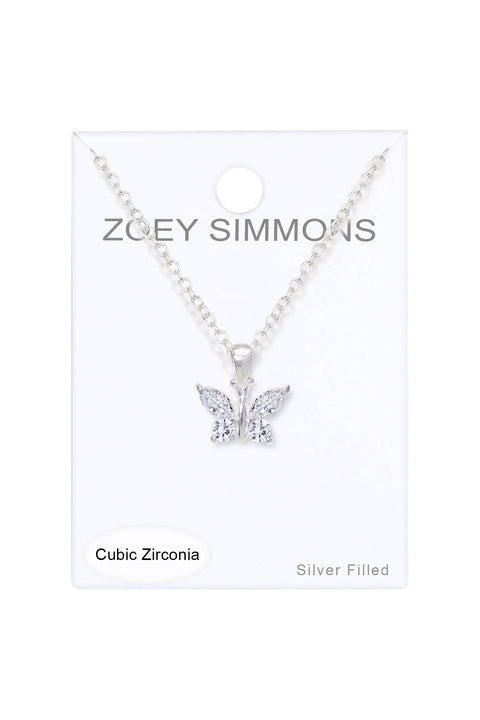 Clear CZ Butterfly Pendant Necklace - SF