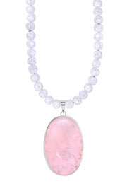 Crystal Quartz Beads Necklace With Rose Quartz Pendant - SF