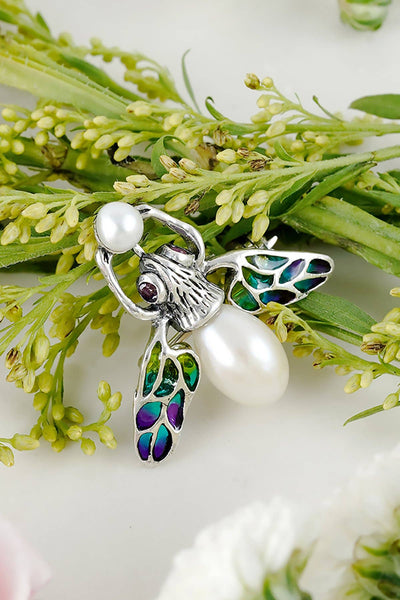 Sterling Silver & Freshwater Pearl Cicada Brooch - SS
