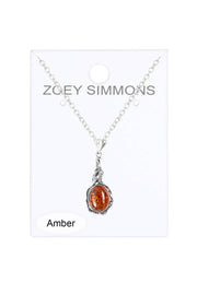 Baltic Amber & Sterling Silver Pendant Necklace - SS