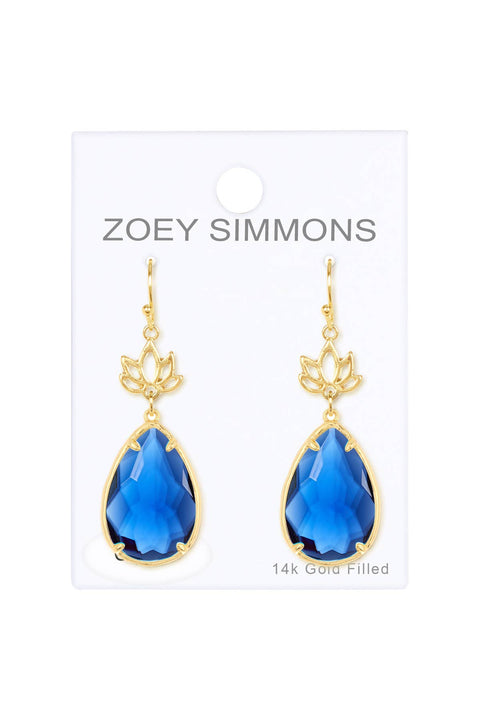 London Blue Crystal & Lotus Drop Earrings - GF