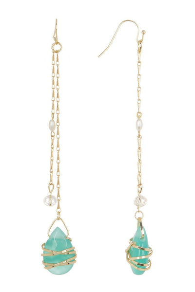 Amazonite Crystal Drop Earrings In Gold - GF
