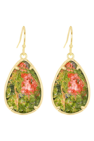 Unakite Pear Cut Earrings - GF