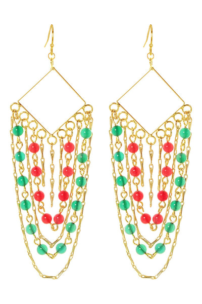 Green Agate & Red Agate Christmas Drop Earrings - GF