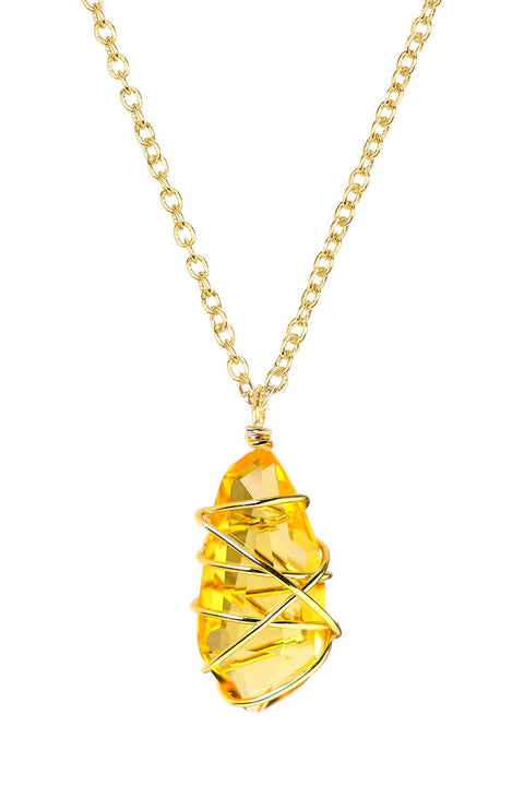 Lemon Crystal Wire Wrapped Pendant Necklace - GF