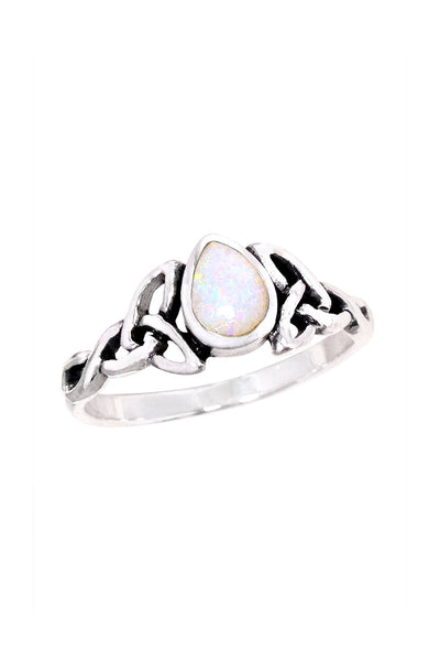 White Created Opal & Sterling Silver Celtic Ring - SS