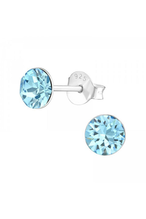 Sterling Silver Round Ear Studs With Genuine Crystals - SS