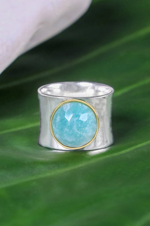 Amazonite Two Tone Plated Wide Ring - SF