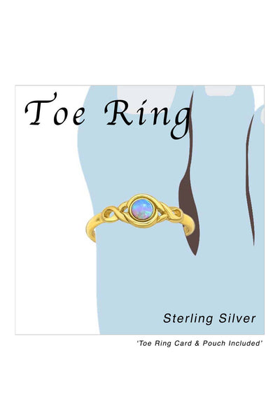Sterling Silver Patterned Adjustable Toe Ring With Opal - VM