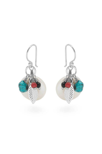 Sterling Silver Pearl & Turquoise Charms Earrings - SS