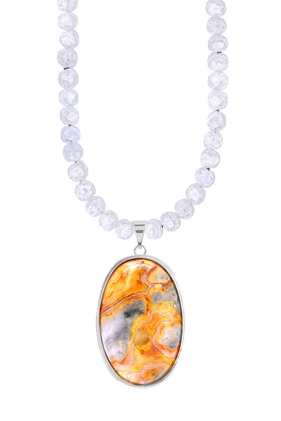 Crystal Quartz Beads Necklace With Crazy Lace Agate - SF