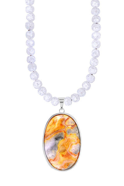 Crystal Quartz Beads Necklace With Crazy Lace Agate - SF