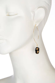 Black Agate Wrapped Stone Threader Earrings - GF